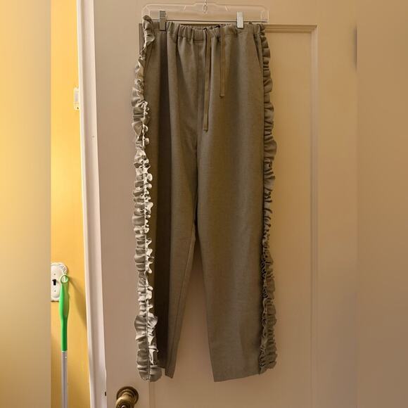 Rhodolirion Oatmeal linen pants with side ruffle elastic waist S NWOT - Picture 1 of 7